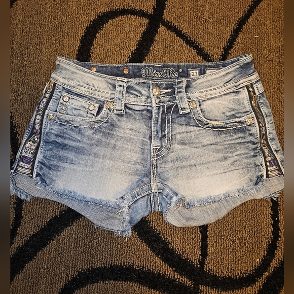 Miss Me Pants - Miss Me Light Blue Jean Shorts with Embellished Sides